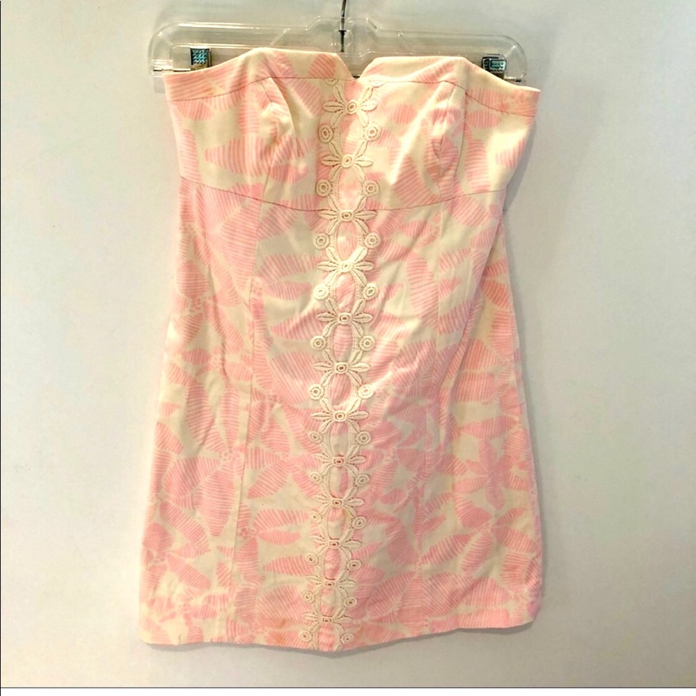 LILLY PULITZER Strapless Pink White Floral DRESS 0